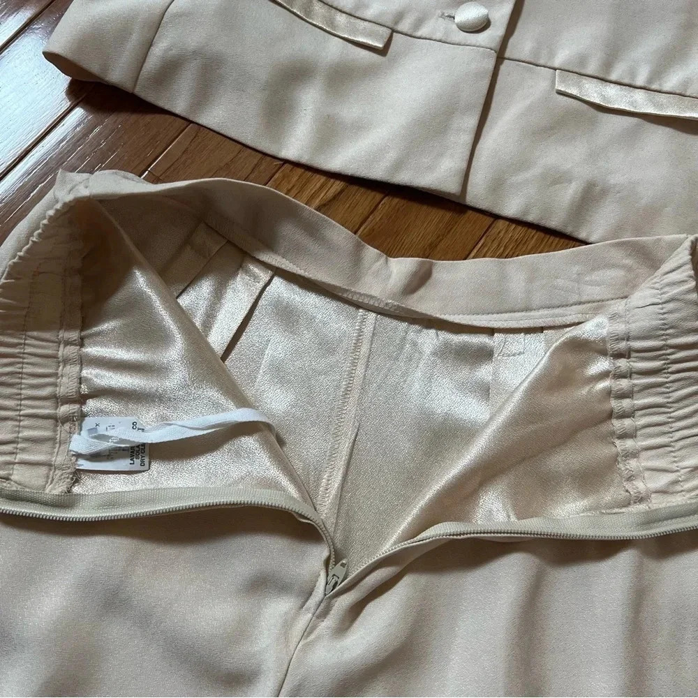 DaniMax Loi Snyder Women Vtg Suits sz 4/P Satin Beige Blazer Pleated Y2K Formal - Picture 15 of 17
